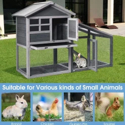 Tangkula Rabbit Hutch Indoor Outdoor, Wooden Chicken Coop, Bunny Hutch with Run
