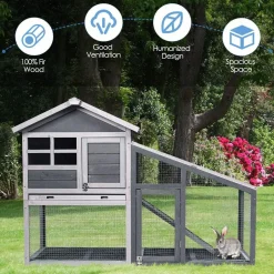 Tangkula Rabbit Hutch Indoor Outdoor, Wooden Chicken Coop, Bunny Hutch with Run