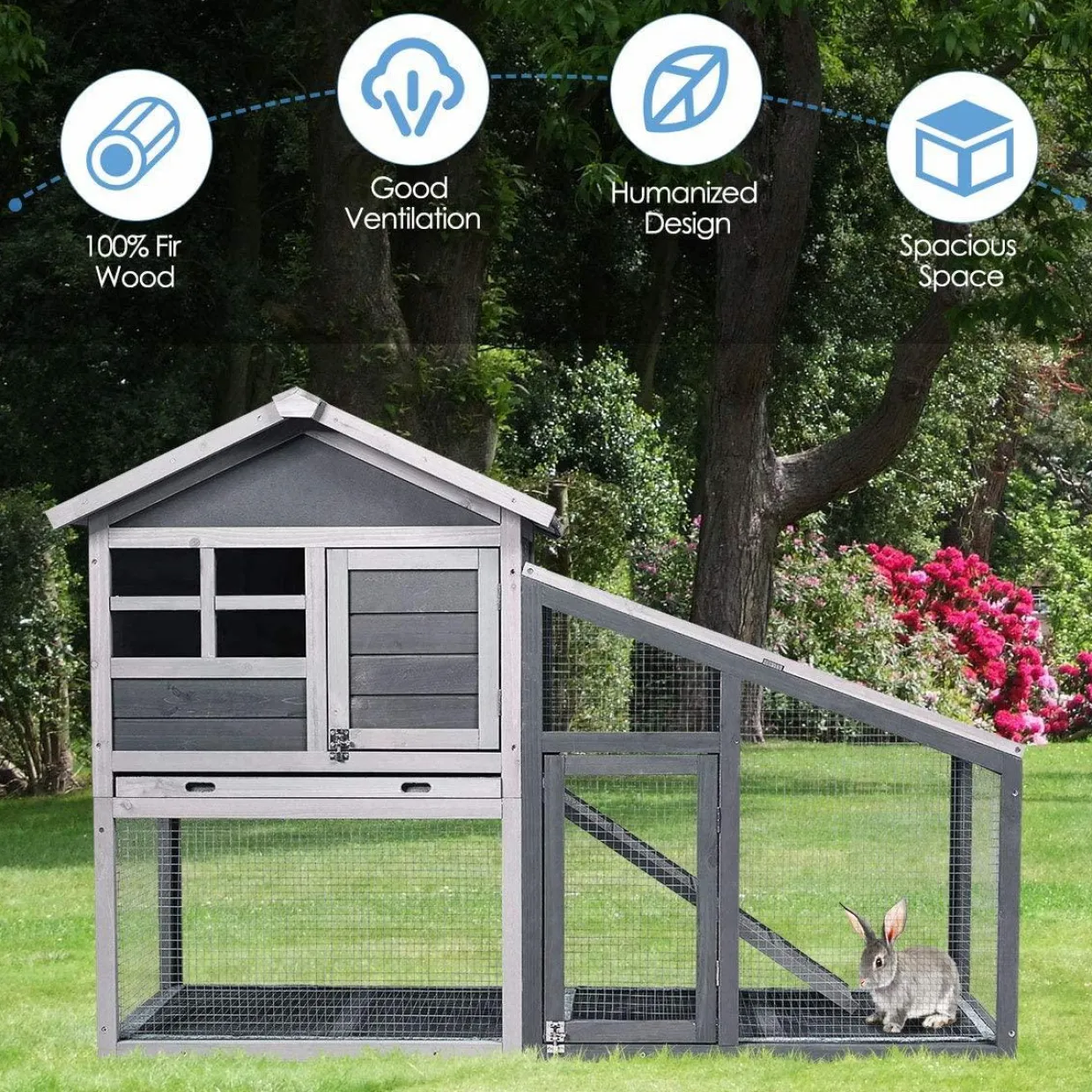 Tangkula Rabbit Hutch Indoor Outdoor, Wooden Chicken Coop, Bunny Hutch with Run