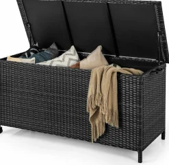 Tangkula Rattan Deck Box, 85 Gallon Storage Container with Waterproof Liner, Wheels & Gas Strut