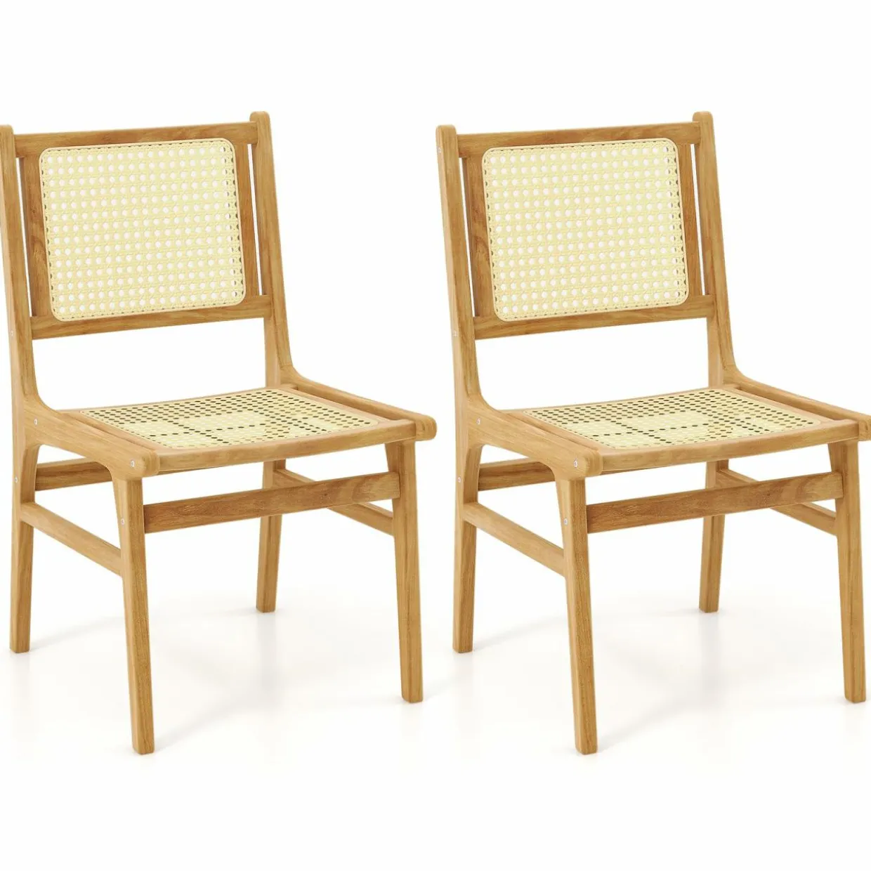 Tangkula Rattan Dining Chair, Farmhouse Kitchen Side Chairs w/Natural Cane Woven Backrest & Seat & Teak Wood Frame