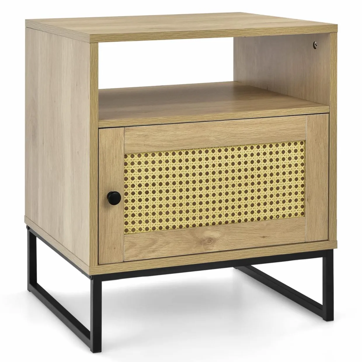 Tangkula Rattan End Table, Indoor Sofa Side Table with Shelf & Rattan Door Cabinet