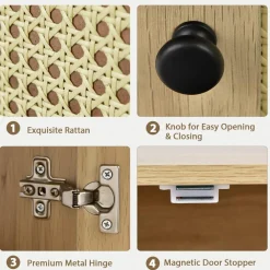 Tangkula Rattan End Table, Indoor Sofa Side Table with Shelf & Rattan Door Cabinet