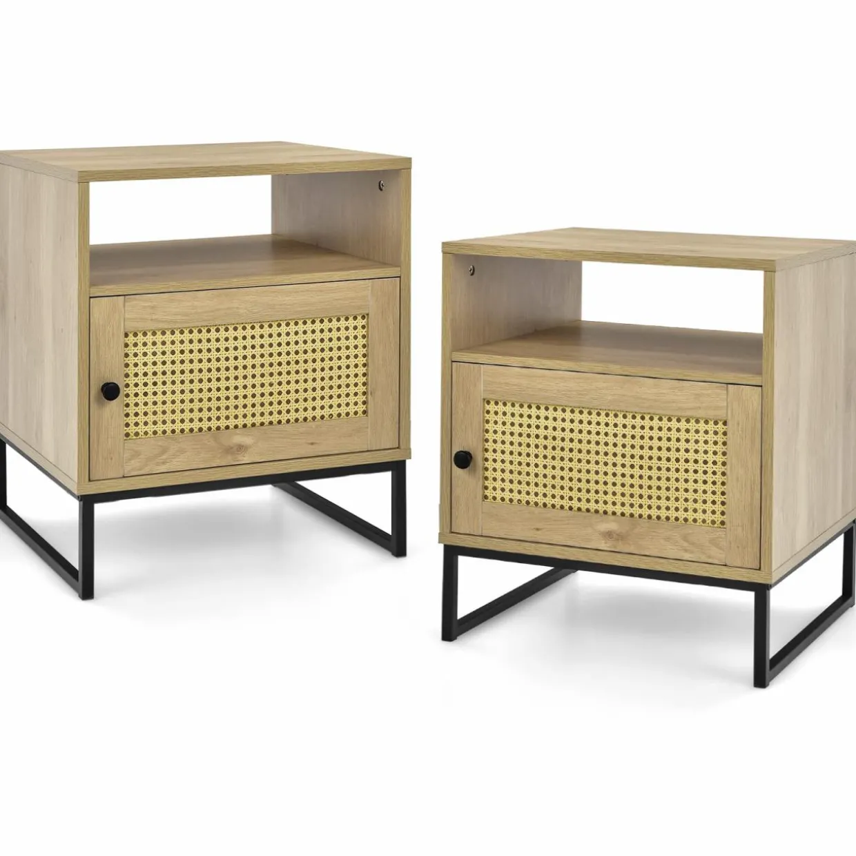 Tangkula Rattan End Table, Indoor Sofa Side Table with Shelf & Rattan Door Cabinet
