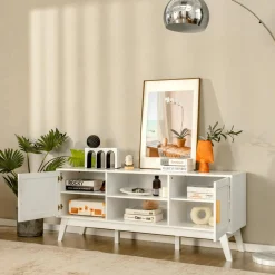 Tangkula Rattan TV Stand for TVs up to 65 Inches, Media TV Console Table