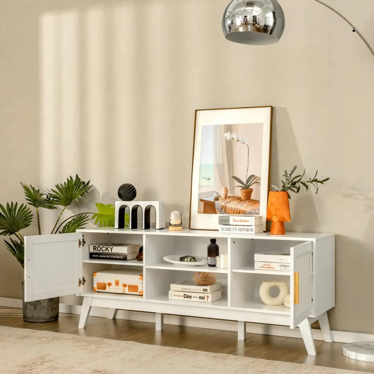 Tangkula Rattan TV Stand for TVs up to 65 Inches, Media TV Console Table