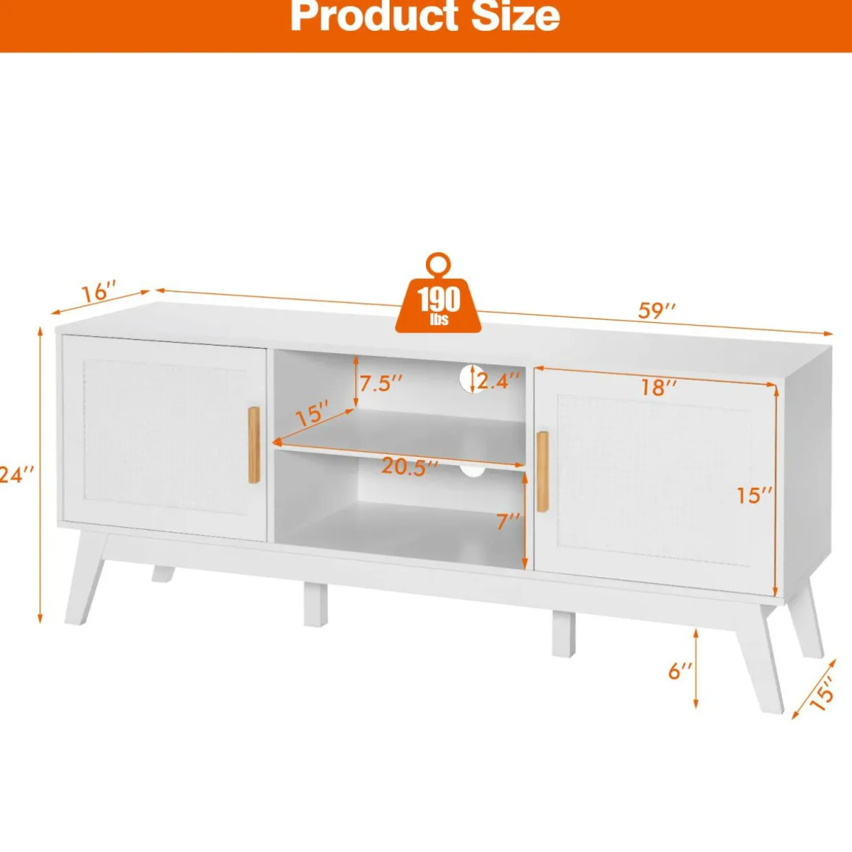 Tangkula Rattan TV Stand for TVs up to 65 Inches, Media TV Console Table