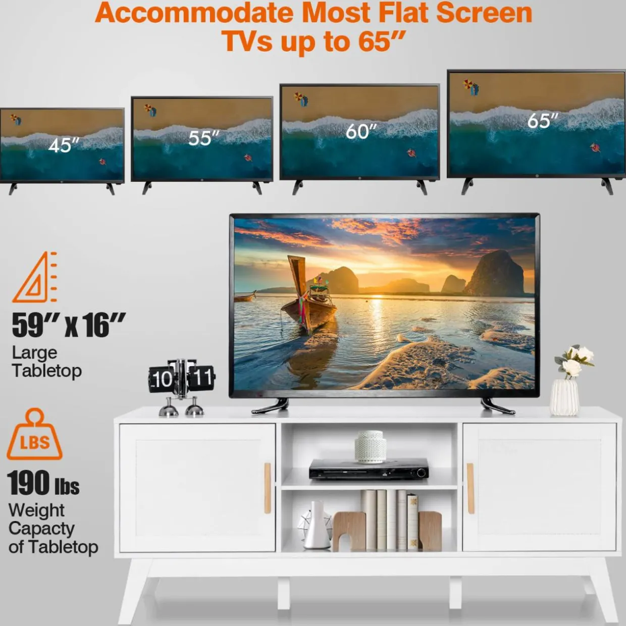 Tangkula Rattan TV Stand for TVs up to 65 Inches, Media TV Console Table