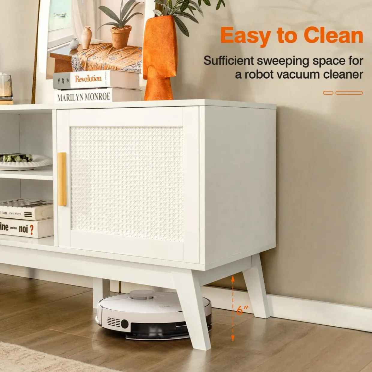 Tangkula Rattan TV Stand for TVs up to 65 Inches, Media TV Console Table
