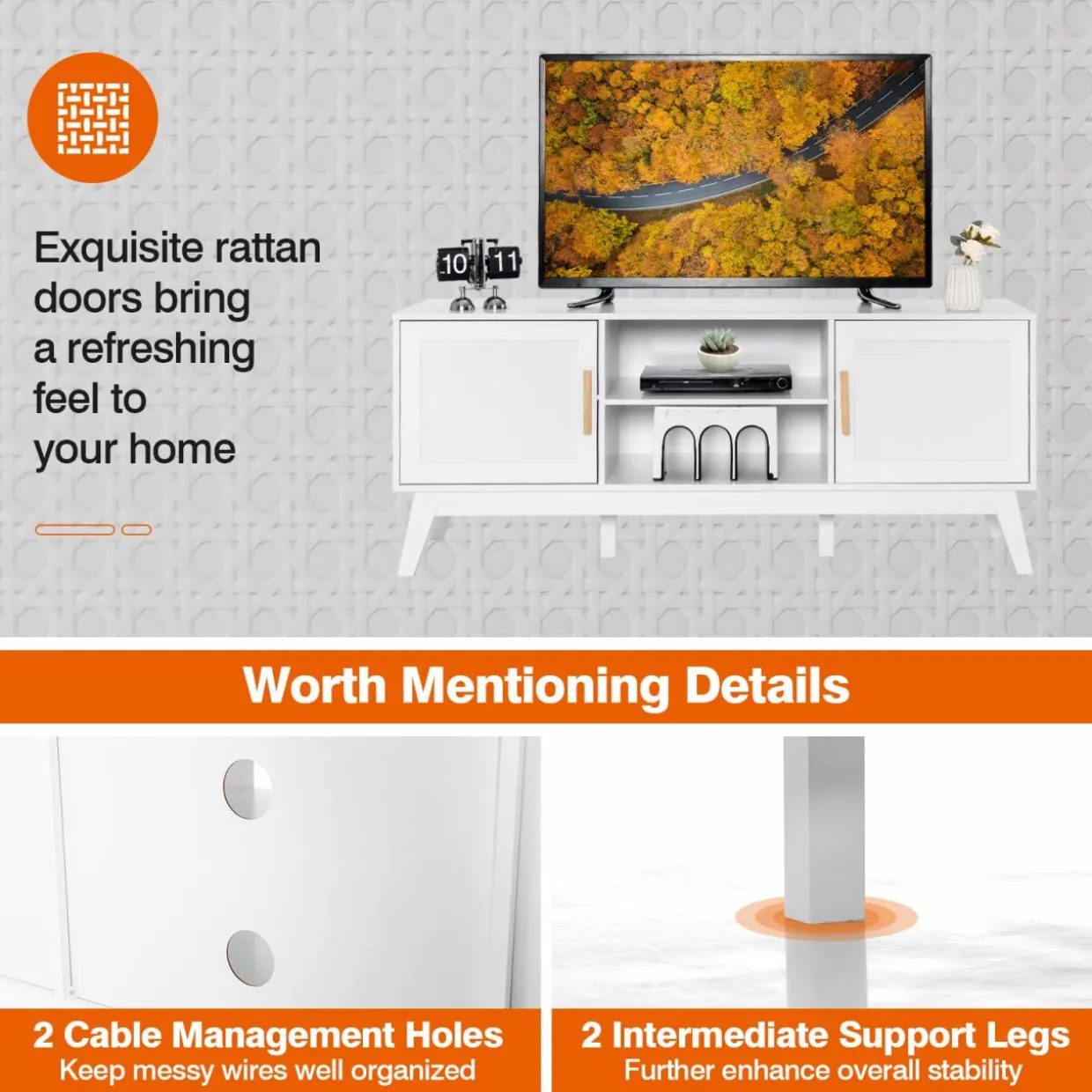 Tangkula Rattan TV Stand for TVs up to 65 Inches, Media TV Console Table
