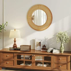 Tangkula Rattan Wall Mirror