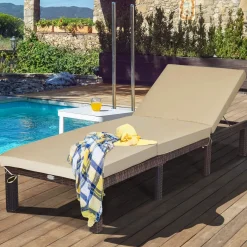 Tangkula Rattan Wicker Chaise Lounge Chair, Outdoor Patio Lounger Recliner Chair w/Adjustable Backrest