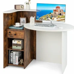 Tangkula Reception Desk, Front Counter Desk with Lockable Drawer & Adjustable Shelf