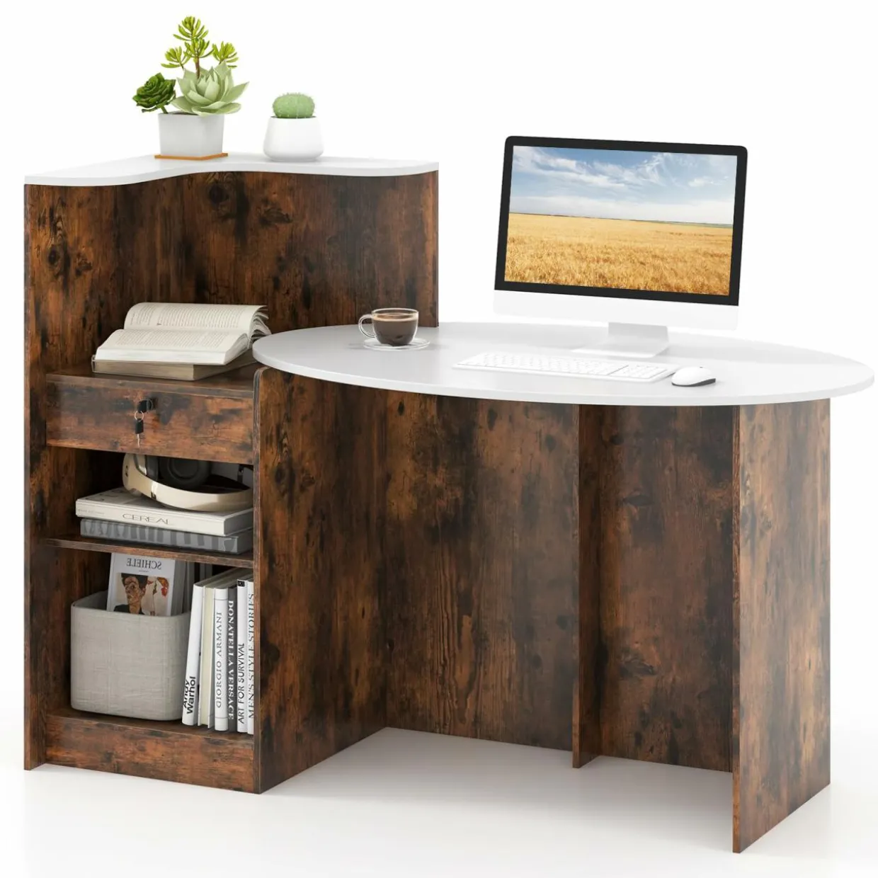 Tangkula Reception Desk, Front Counter Desk with Lockable Drawers