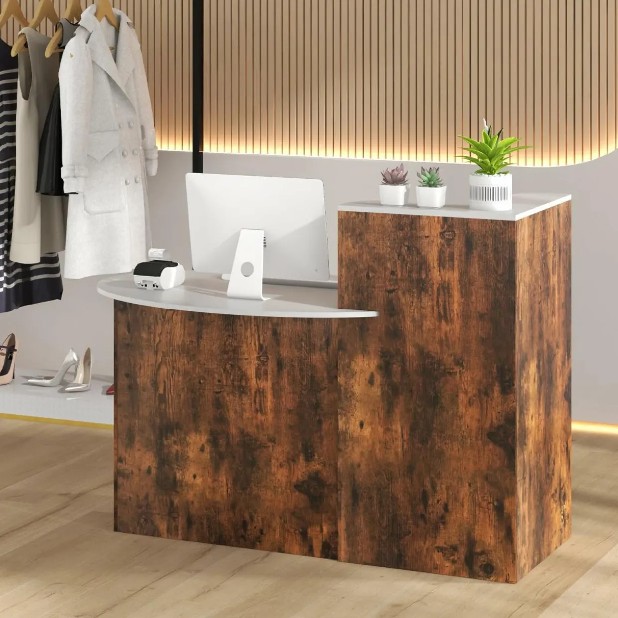 Tangkula Reception Desk, Front Counter Desk with Lockable Drawers