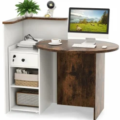 Tangkula Reception Desk, Front Counter Desk with Lockable Drawer & Adjustable Shelf