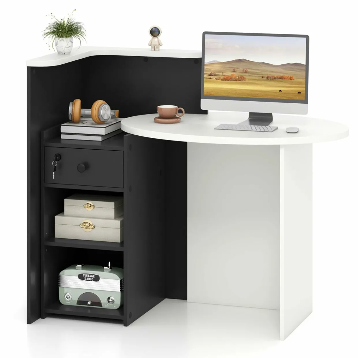 Tangkula Reception Desk, Front Counter Desk with Lockable Drawer & Adjustable Shelf