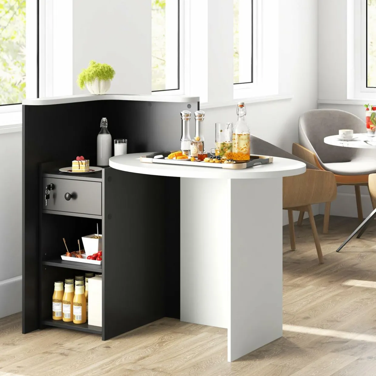Tangkula Reception Desk, Front Counter Desk with Lockable Drawer & Adjustable Shelf