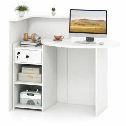 Tangkula Reception Desk, Front Counter Desk with Lockable Drawer & Adjustable Shelf