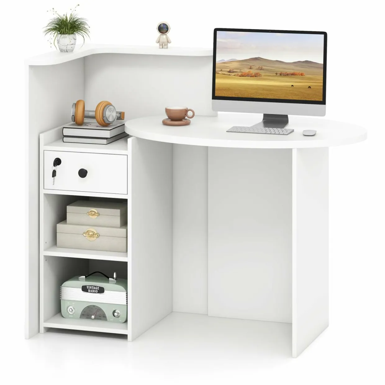 Tangkula Reception Desk, Front Counter Desk with Lockable Drawer & Adjustable Shelf