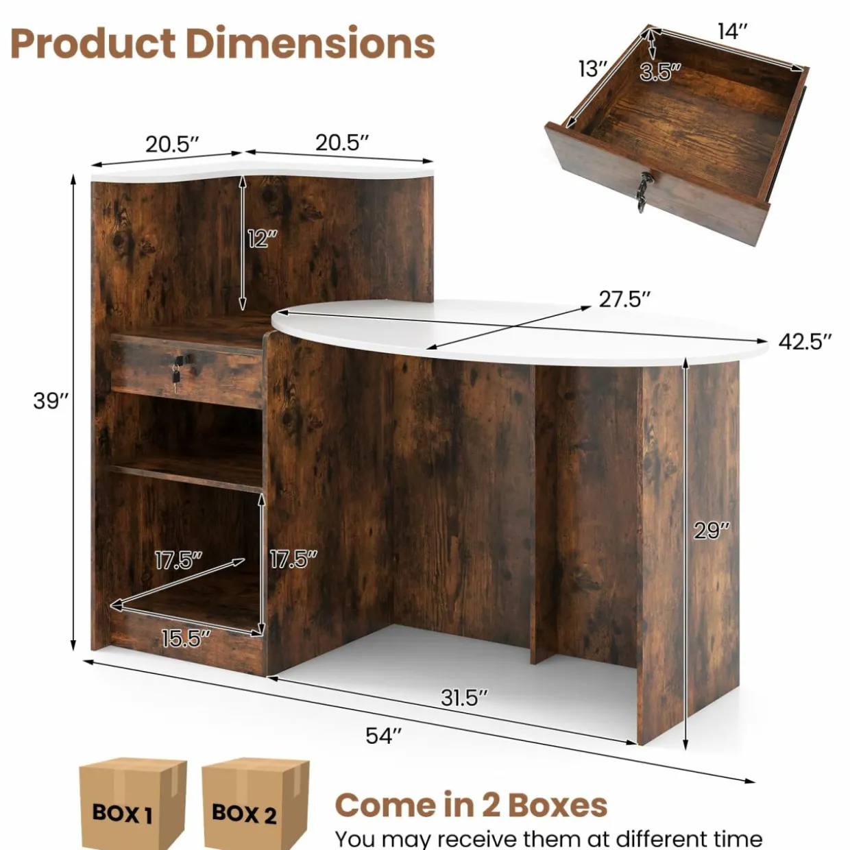Tangkula Reception Desk, Front Counter Desk with Lockable Drawers