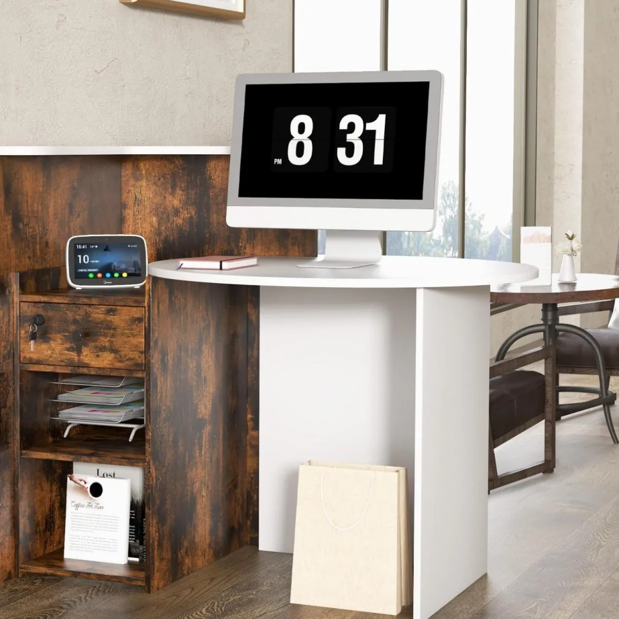 Tangkula Reception Desk, Front Counter Desk with Lockable Drawer & Adjustable Shelf