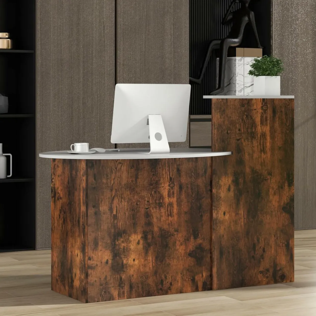 Tangkula Reception Desk, Front Counter Desk with Lockable Drawers