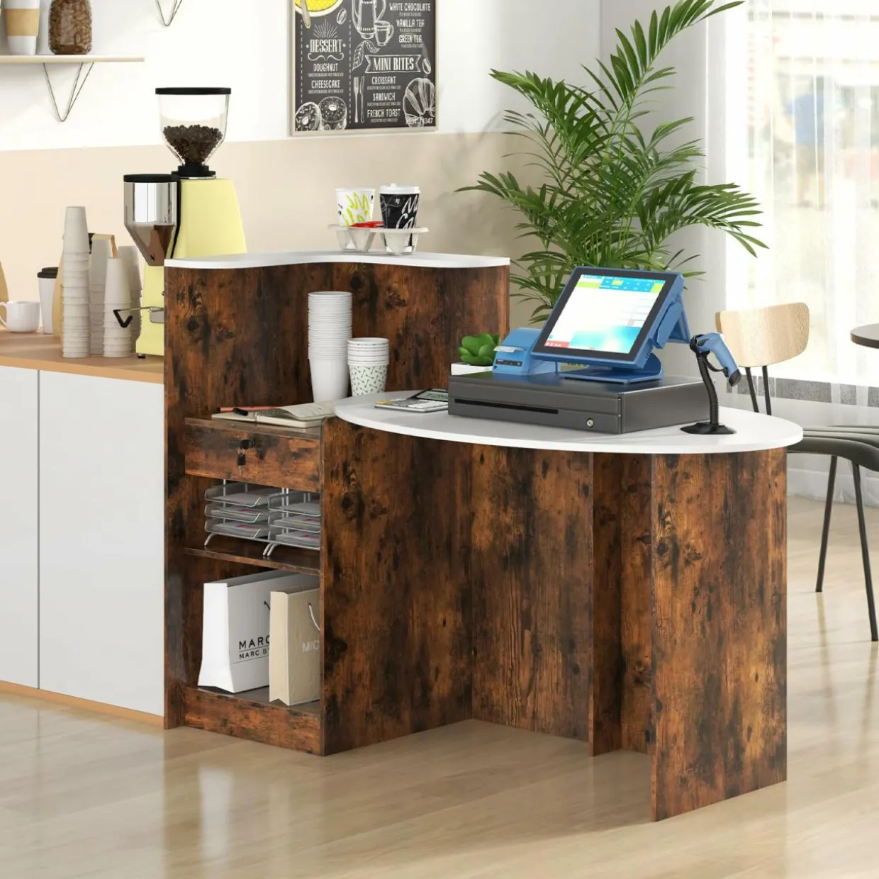 Tangkula Reception Desk, Front Counter Desk with Lockable Drawers