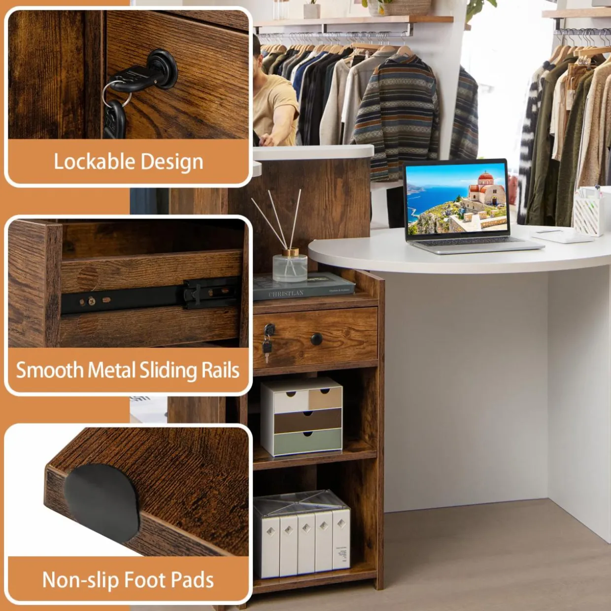 Tangkula Reception Desk, Front Counter Desk with Lockable Drawer & Adjustable Shelf