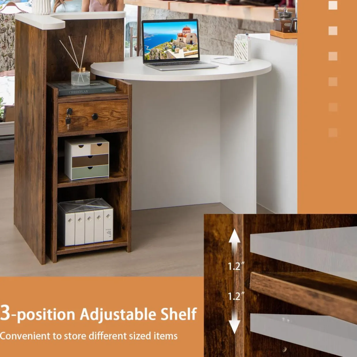 Tangkula Reception Desk, Front Counter Desk with Lockable Drawer & Adjustable Shelf