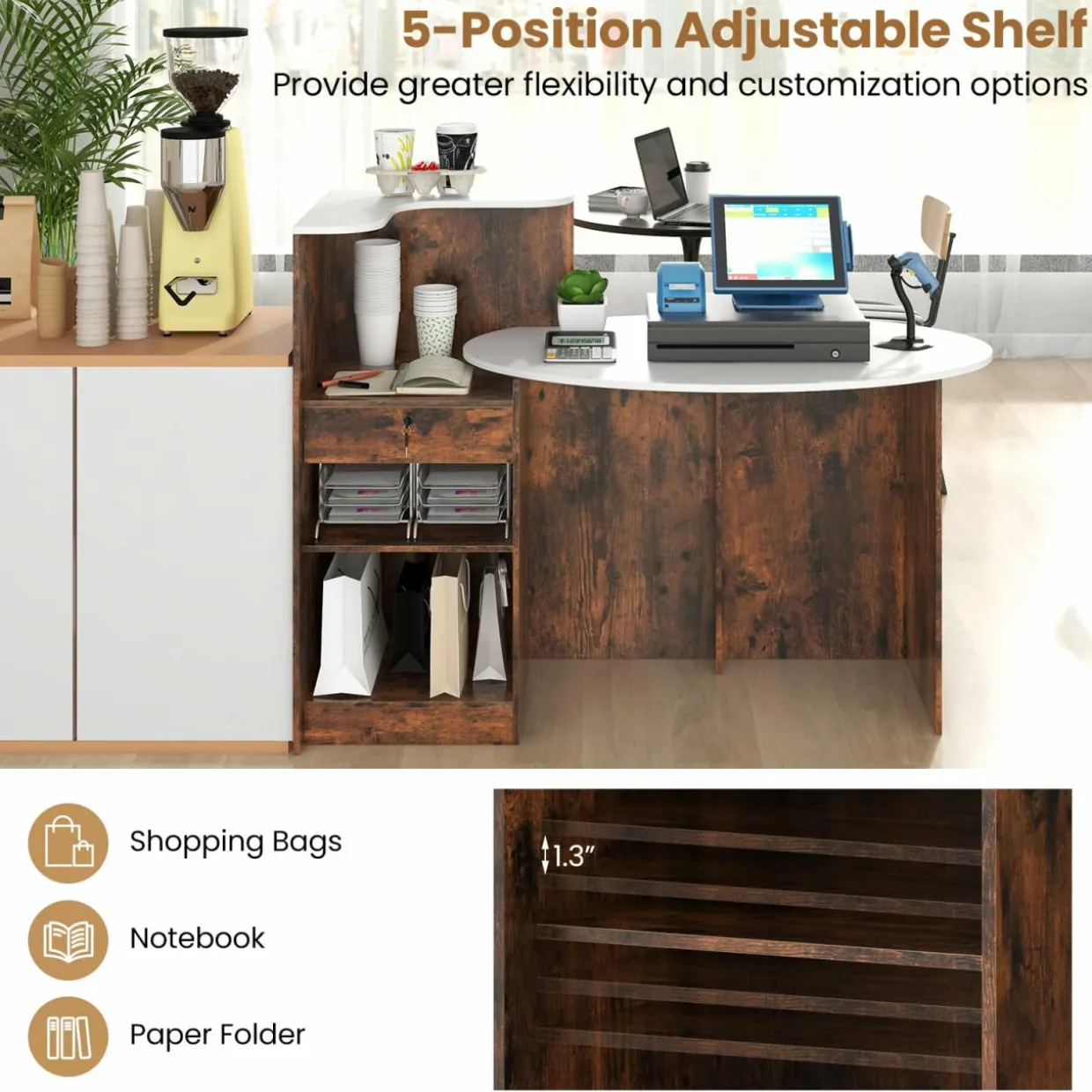 Tangkula Reception Desk, Front Counter Desk with Lockable Drawers