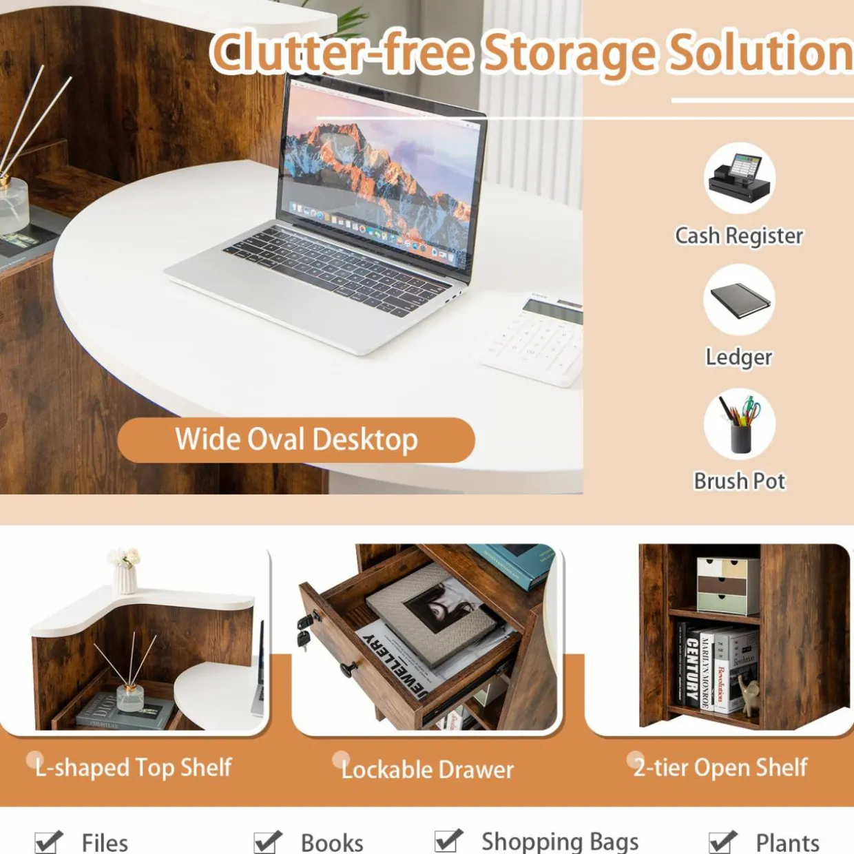 Tangkula Reception Desk, Front Counter Desk with Lockable Drawer & Adjustable Shelf