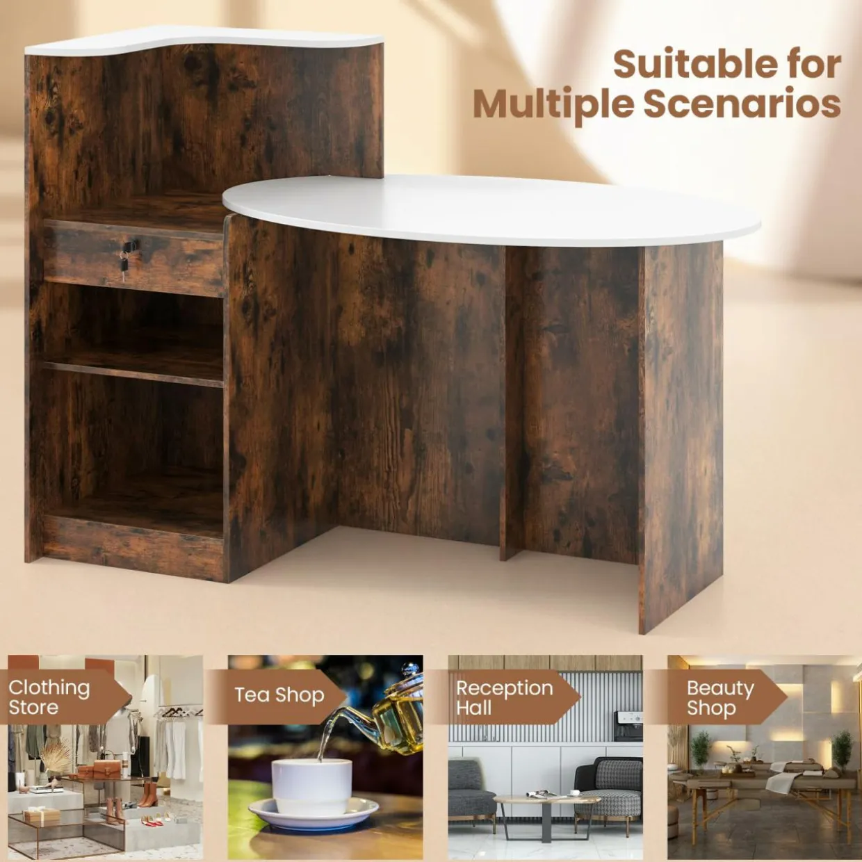 Tangkula Reception Desk, Front Counter Desk with Lockable Drawers