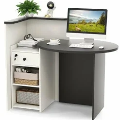 Tangkula Reception Desk, Front Counter Desk with Lockable Drawer & Adjustable Shelf