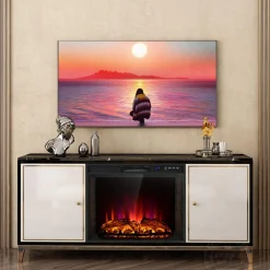 Tangkula Recessed Electric Fireplace, 26 Inch Fireplace with Adjustable Flame Brightness, LED Screen & Remote Control with Timer