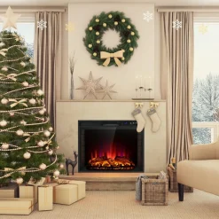 Tangkula Recessed Electric Fireplace, 26 Inch Fireplace with Adjustable Flame Brightness, LED Screen & Remote Control with Timer