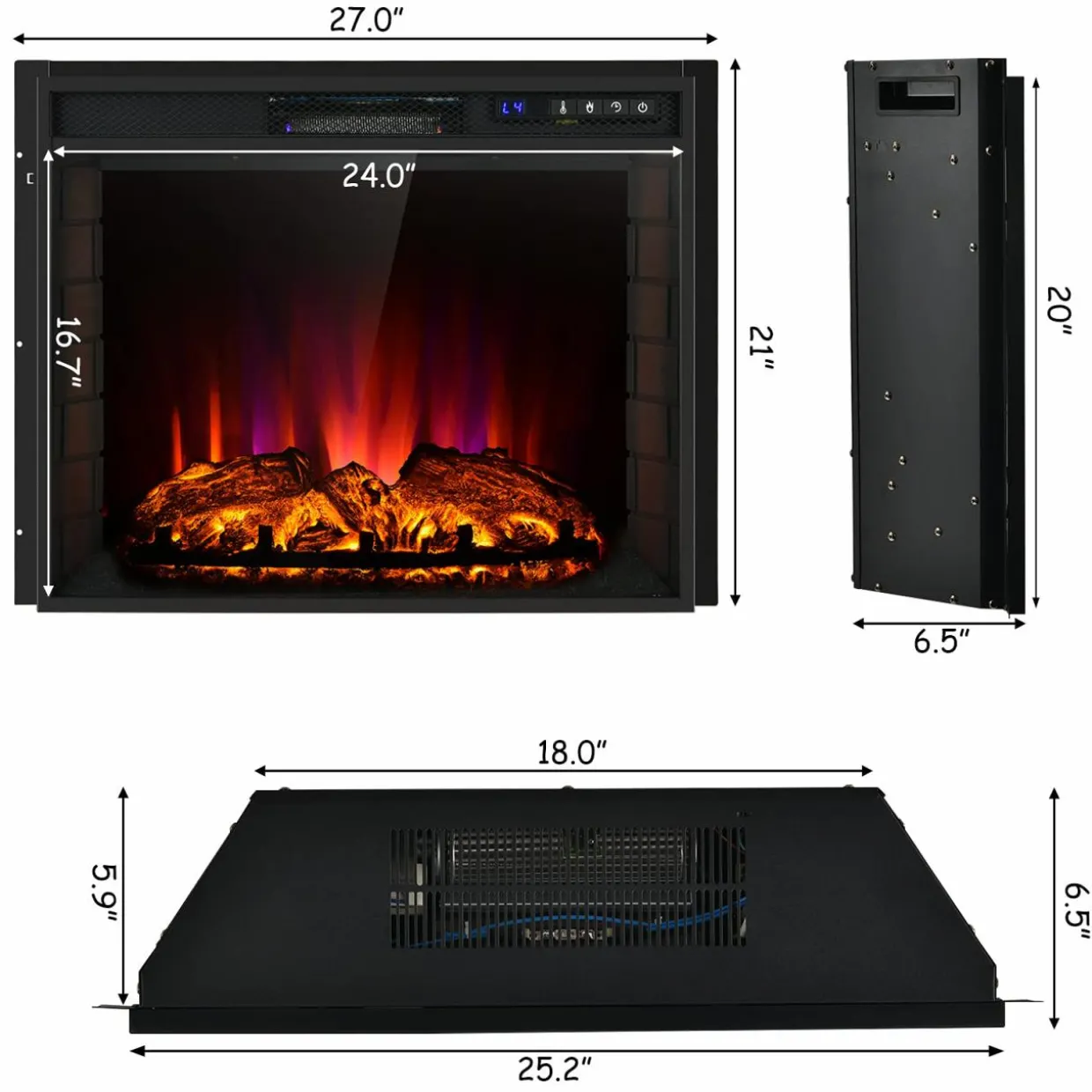 Tangkula Recessed Electric Fireplace, 26 Inch Fireplace with Adjustable Flame Brightness, LED Screen & Remote Control with Timer