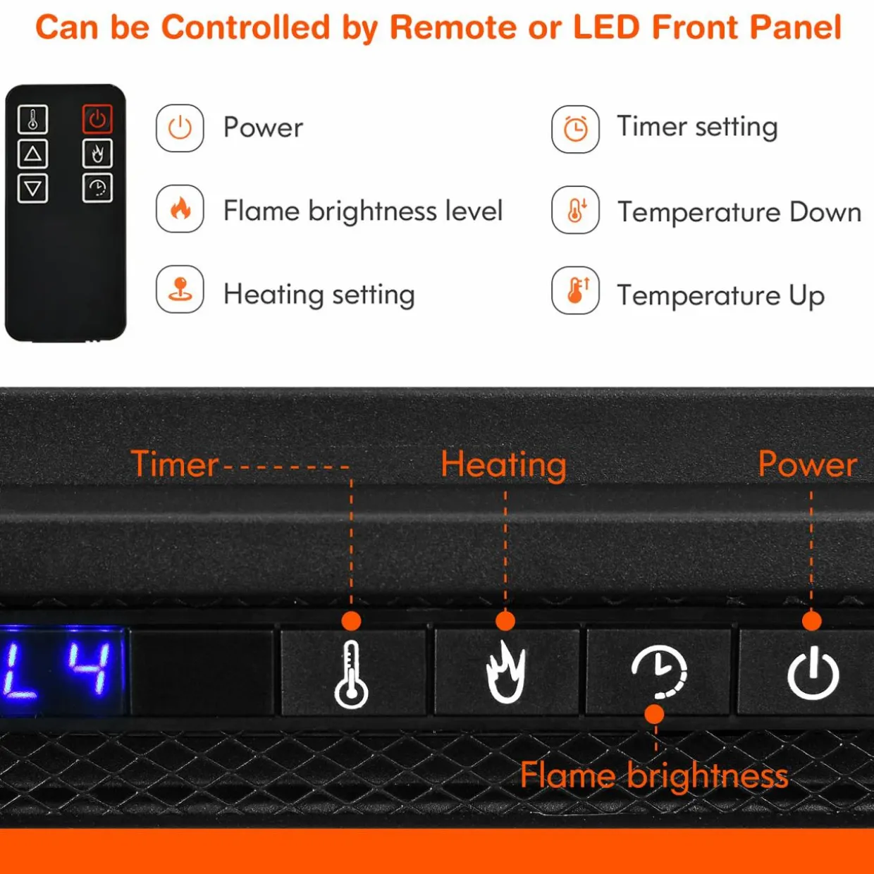 Tangkula Recessed Electric Fireplace, 26 Inch Fireplace with Adjustable Flame Brightness, LED Screen & Remote Control with Timer