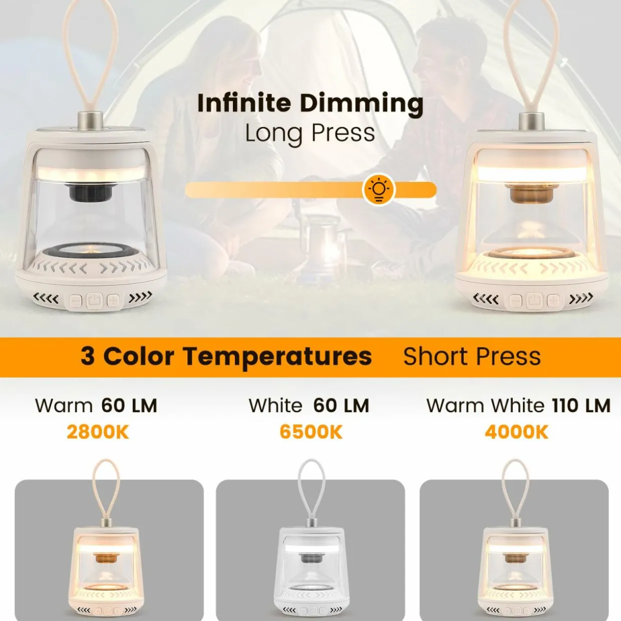 Tangkula Rechargeable Camping Lamp, Dimmable Outdoor Camping Lights with 3 Light Colors & RGB Mode