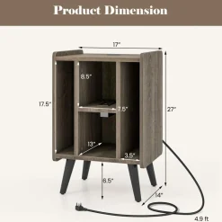 Tangkula Record Player Stand w/Charging Station & USB Ports, Nightstand Sofa Side Table, 27