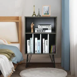 Tangkula Record Player Stand, Turntable Stand with Metal Legs, Vinyl Record Storage Cabinet w/ 5 Open Shelves Holds