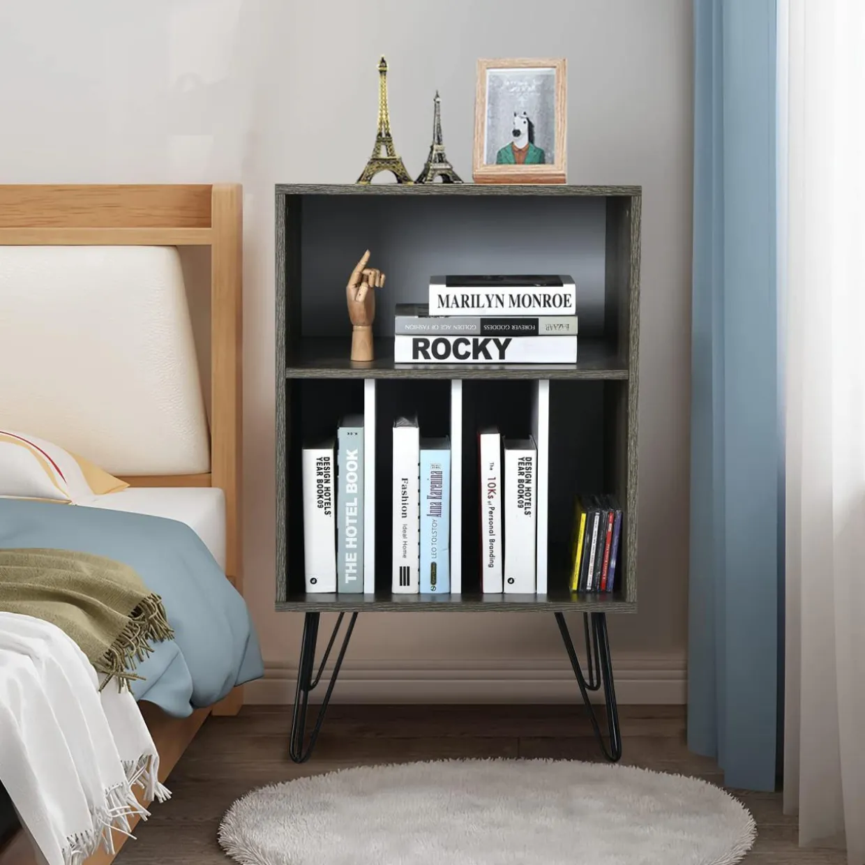 Tangkula Record Player Stand, Turntable Stand with Metal Legs, Vinyl Record Storage Cabinet w/ 5 Open Shelves Holds