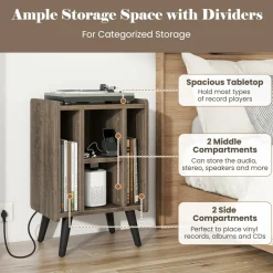 Tangkula Record Player Stand w/Charging Station & USB Ports, Nightstand Sofa Side Table, 27