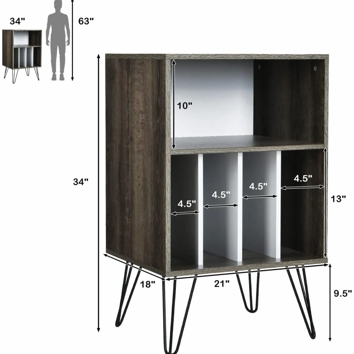 Tangkula Record Player Stand, Turntable Stand with Metal Legs, Vinyl Record Storage Cabinet w/ 5 Open Shelves Holds