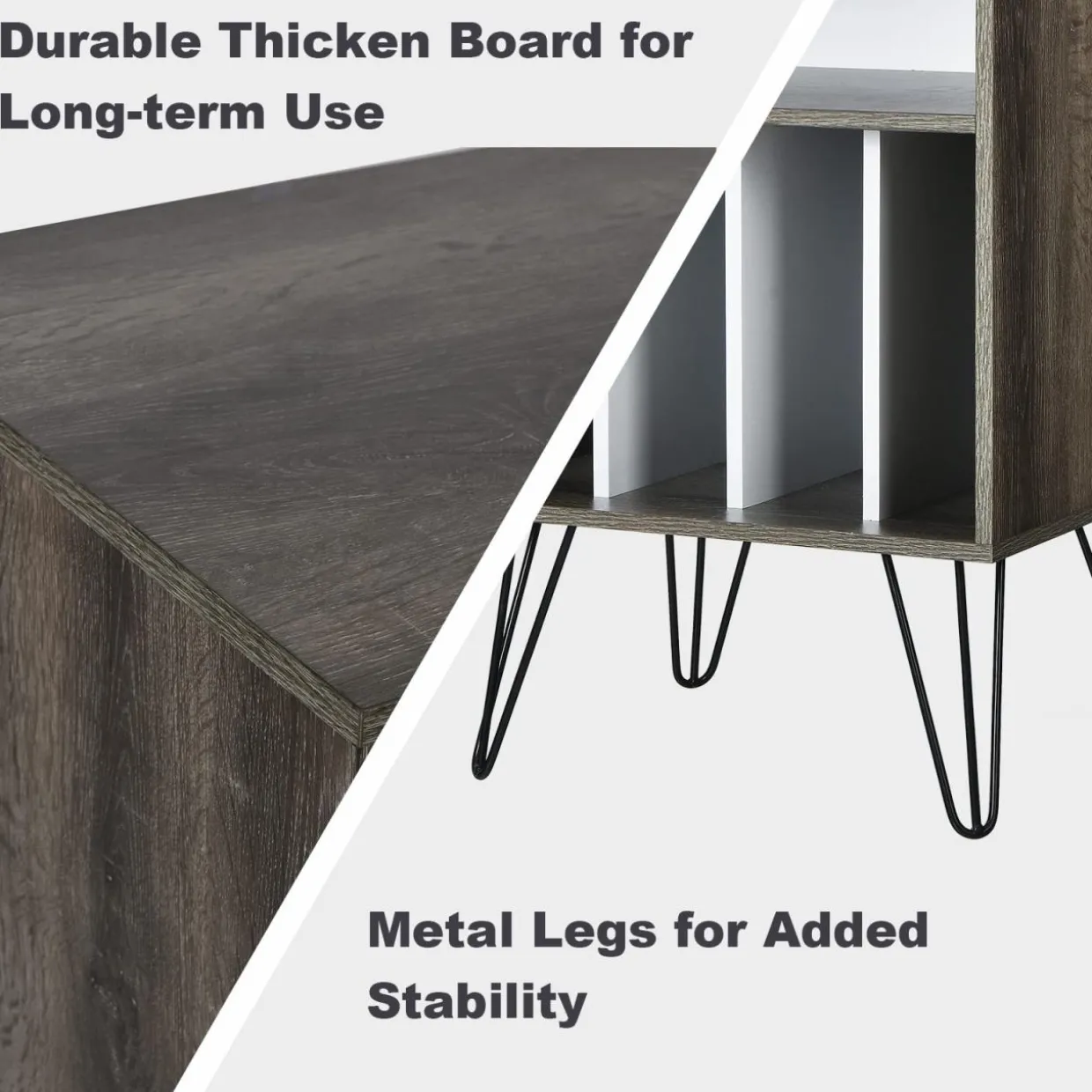 Tangkula Record Player Stand, Turntable Stand with Metal Legs, Vinyl Record Storage Cabinet w/ 5 Open Shelves Holds