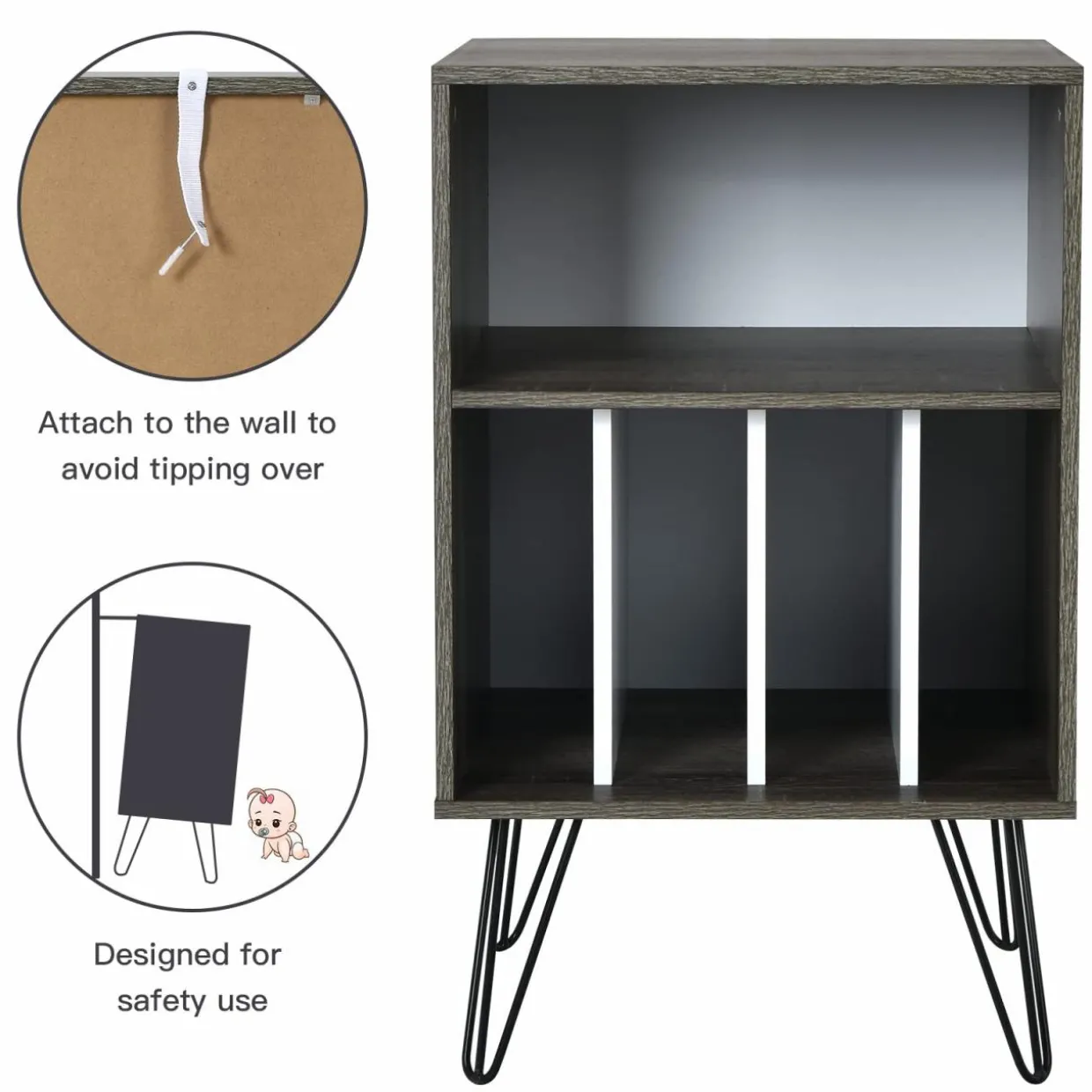 Tangkula Record Player Stand, Turntable Stand with Metal Legs, Vinyl Record Storage Cabinet w/ 5 Open Shelves Holds