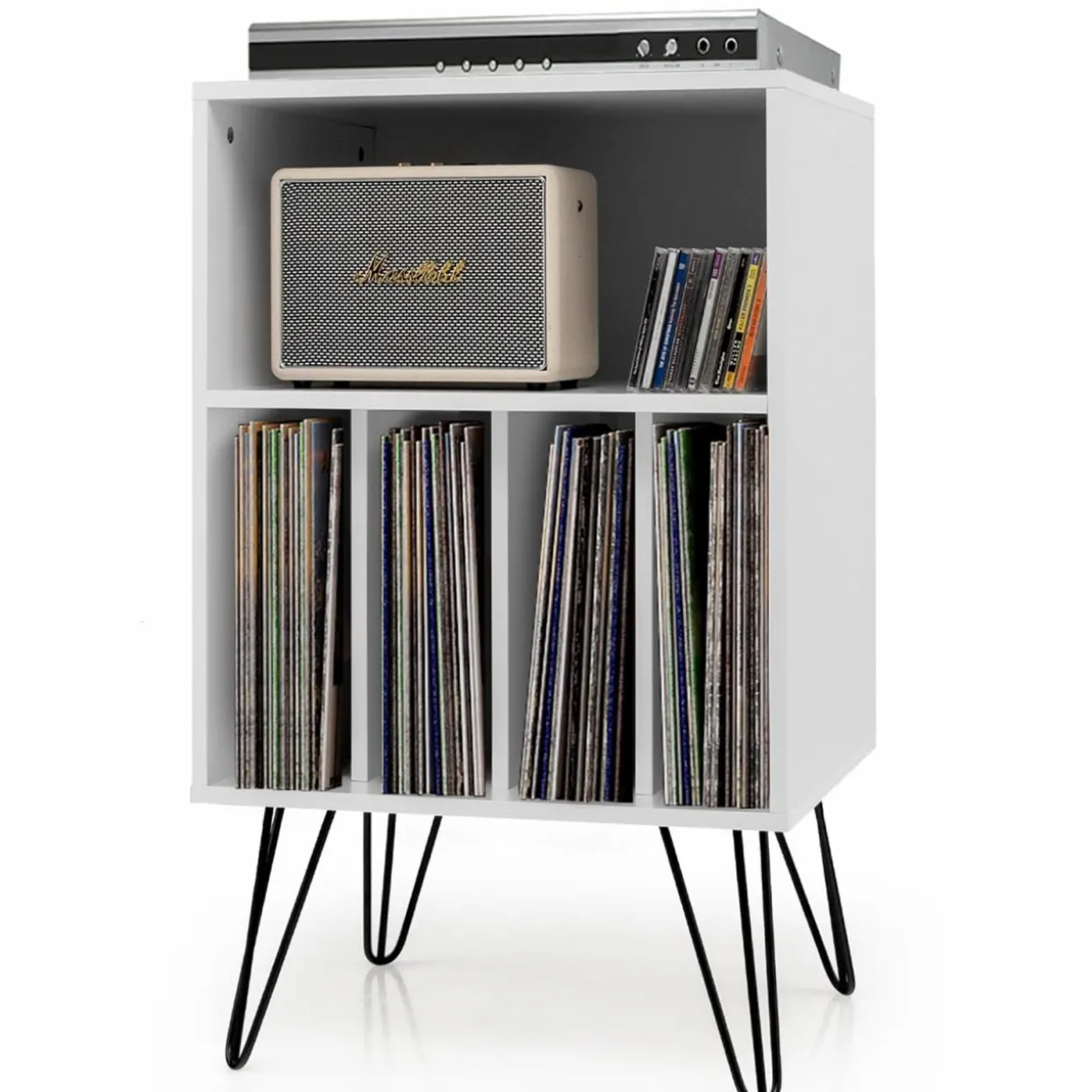 Tangkula Record Player Stand, Turntable Stand with Metal Legs, Vinyl Record Storage Cabinet w/ 5 Open Shelves Holds