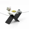 Tangkula Rectangle Glass Coffee Table, 47” Modern Center Table with Tempered Glass Tabletop & Geometric Rubber Wood Frame