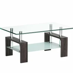 Tangkula Rectangle Glass Coffee Table, 2-Tier Tea Table w/Tempered Glass Tabletop & Stainless Steel Tube