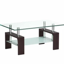 Tangkula Rectangle Glass Coffee Table, 2-Tier Tea Table w/Tempered Glass Tabletop & Stainless Steel Tube